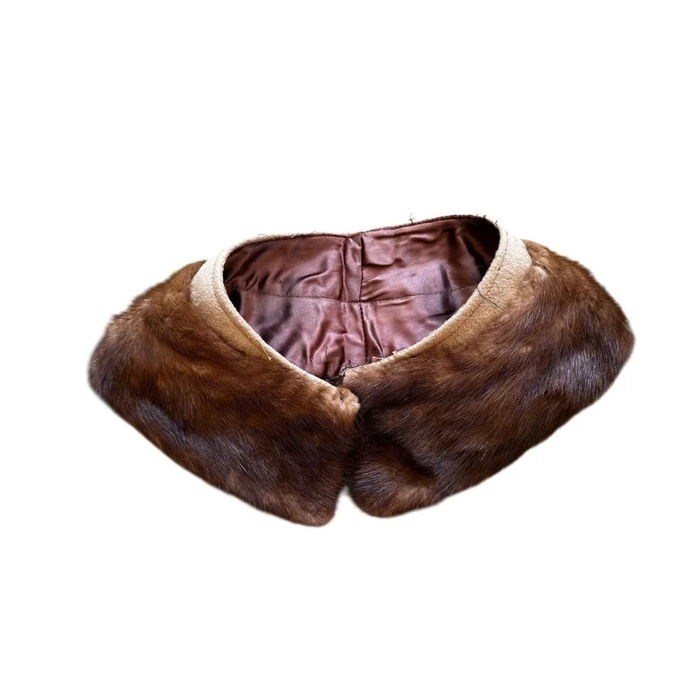 Vintage Real Mink Fur Collar Mahogany‎ Brown Wrap Stole Scarf Hook Eye Closure